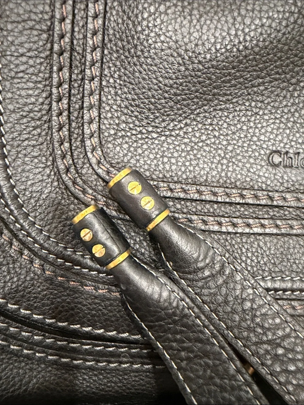 Chloe Black Pebbled Leather Shoulder Bag with Gold Hardware Accents